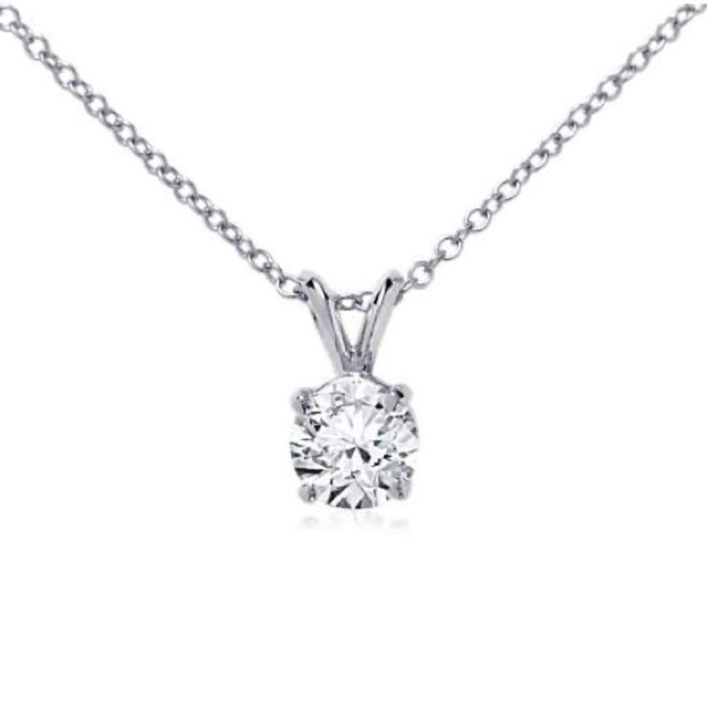 white diamond solitaire sterling silver necklace